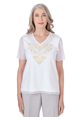 Women's Charleston Yoke Embroidery Lace Trim Top