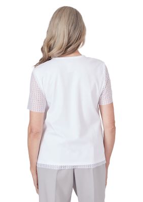 Women's Charleston Yoke Embroidery Lace Trim Top