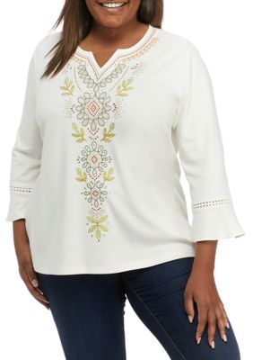 Plus San Antonio Embroidered Bell Sleeve Top