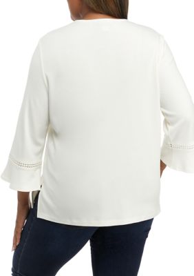 Plus San Antonio Embroidered Bell Sleeve Top