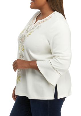 Plus San Antonio Embroidered Bell Sleeve Top