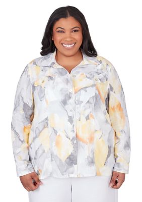 Alfred Dunner Women's Plus Size Charleston Watercolor Abstract Jacket, 3X