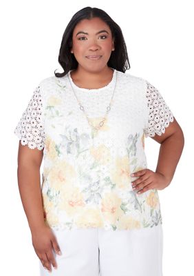 Plus Charleston Floral Border Lace Top