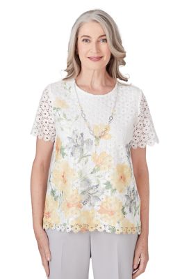 Petite Charleston Floral Border Lace Top