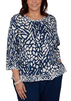 Alfred Dunner Women's Plus Size Good To Go Mixed Skin Print Top, 3XL