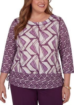 Alfred Dunner Women's Plus Size Good To Go Geo Twin Print Top, 3XL