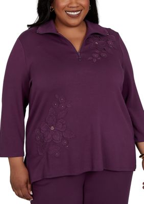 Alfred Dunner Women's Plus Size Good To Go Tonal Floral Appliqué Top, 3XL