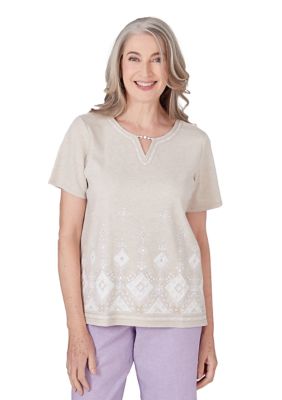 Women's Garden Party Embroidered Diamond Border Top