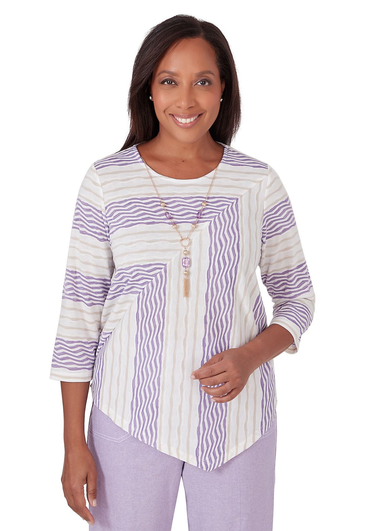 Womens Garden Party Spliced Stripe Texture Top