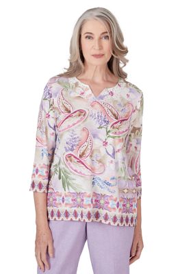 Women's Garden Party Paisley Floral Border Top