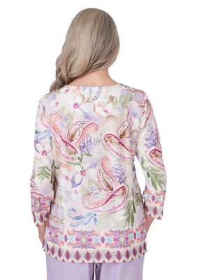 Women's Garden Party Paisley Floral Border Top