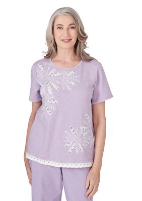 Women's Garden Party Cut Out Flower with Lace Trim Top