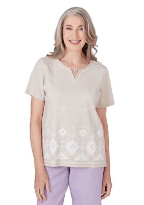 Petite Garden Party Embroidered Diamond Border Top