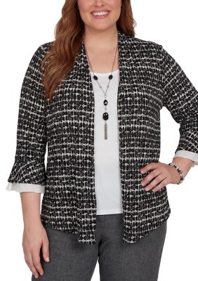 Alfred Dunner Women's Plus Size Dinner Theater Mini Texture Two In One Top, Black, 3XL