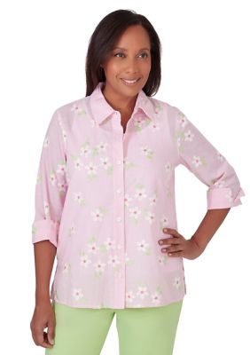 Women's Miami Beach Pinstripe With Flower Embroidery Top