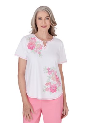 Alfred Dunner Women's Miami Beach Tie Dye Flower Applique Top | belk