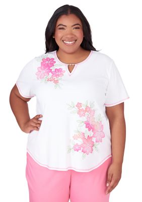 Plus Miami Beach Tie Dye Flower Applique Top