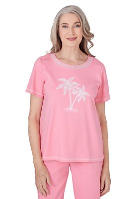 Petite Miami Beach Embroidered Palm Tree Blouse