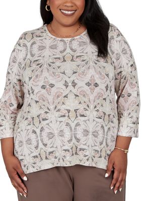 Alfred Dunner Women's Plus Size Luxe Be A Lady Ombre Geo Medallion Top, 3XL