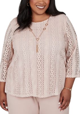 Alfred Dunner Women's Plus Size Luxe Be A Lady Vertical Crochet Texture Top, 2XL