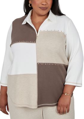 Alfred Dunner Women's Plus Size Luxe Be A Lady Colorblock Rib Sweater, 3XL