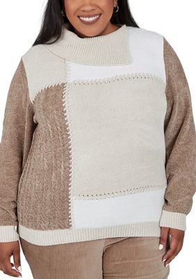 Alfred Dunner Women's Plus Size Luxe Be A Lady Colorblock Chenille Sweater, 3XL