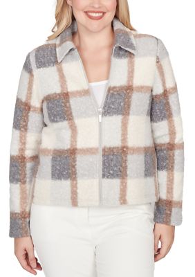 Alfred Dunner Women's Petite Luxe Be A Lady Plaid Knit Bouclé Jacket
