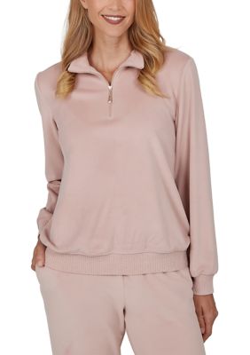Alfred Dunner Women's Petite Luxe Be A Lady Luxe Zip Mock Neck Pullover