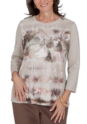 Alfred Dunner Women's Petite Luxe Be A Lady Abstract Texture Top
