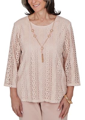Alfred Dunner Women's Petite Luxe Be A Lady Vertical Crochet Texture Top