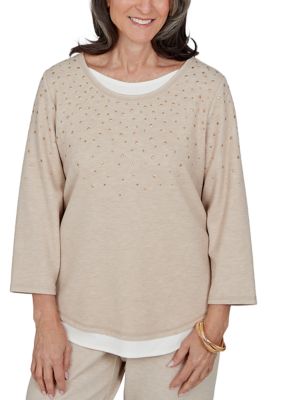 Alfred Dunner Women's Petite Luxe Be A Lady Heat Set Two In One Top, PXL
