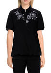 Womens Missy Easy Living Casual Floral Embroidered Pullover