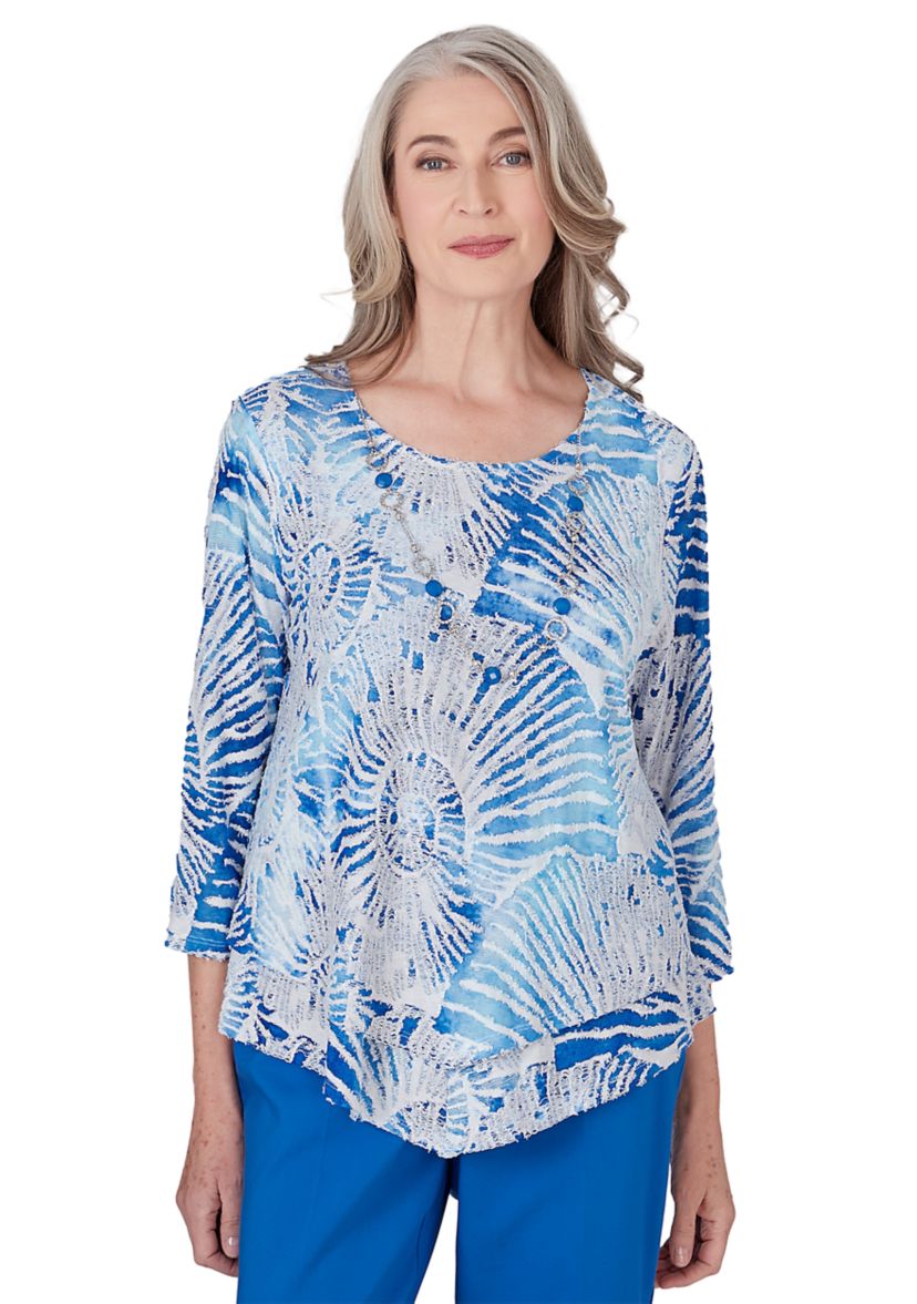 Womens  Neptune Beach Seashell Torn Jacquard Top