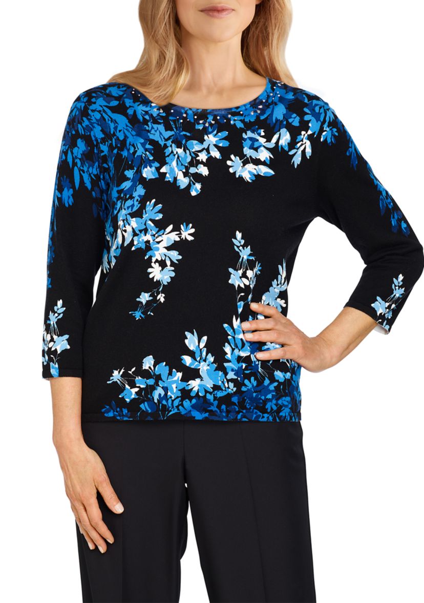 Womens Battery Park Asymmetric Flowers Top 