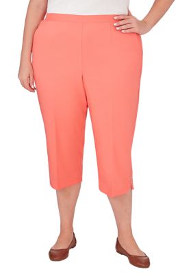 Alfred Dunner Women's Plus Size Neptune Beach Capri Pants, Coral, 16W -  0196389340117