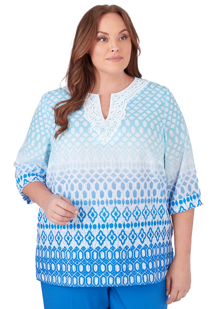 Plus Size Neptune Beach Ombre Ikat Diamond Top