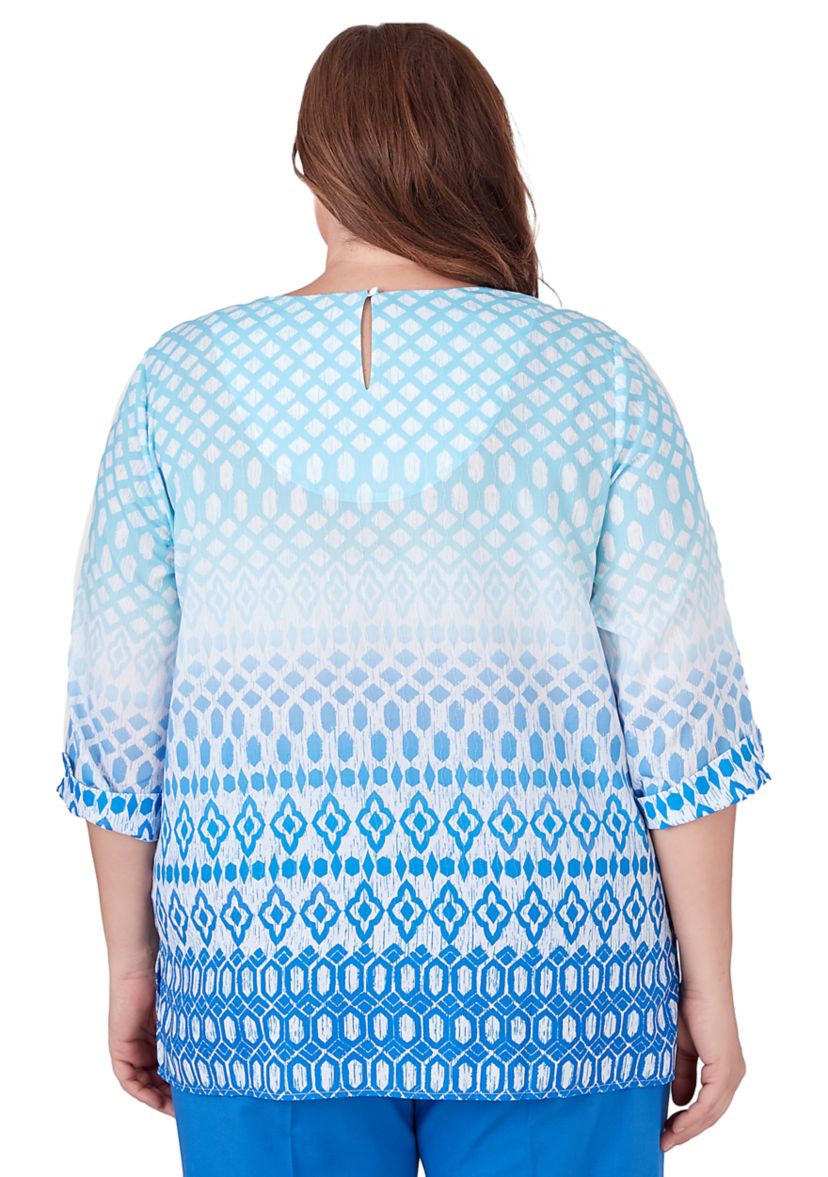 Plus Size Neptune Beach Ombre Ikat Diamond Top