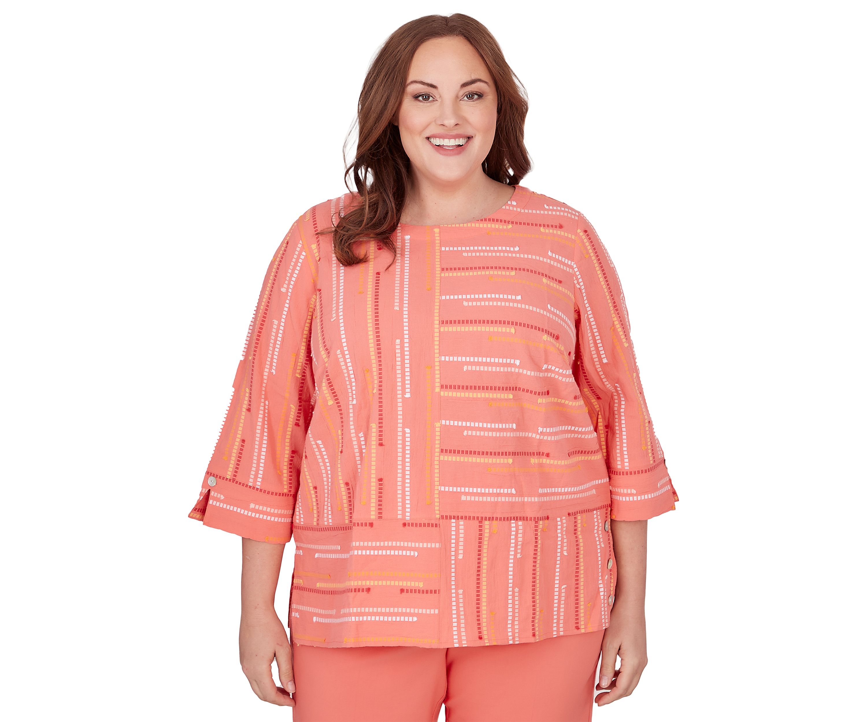 Plus Size Neptune Beach Geometric Jacquard Spliced Top