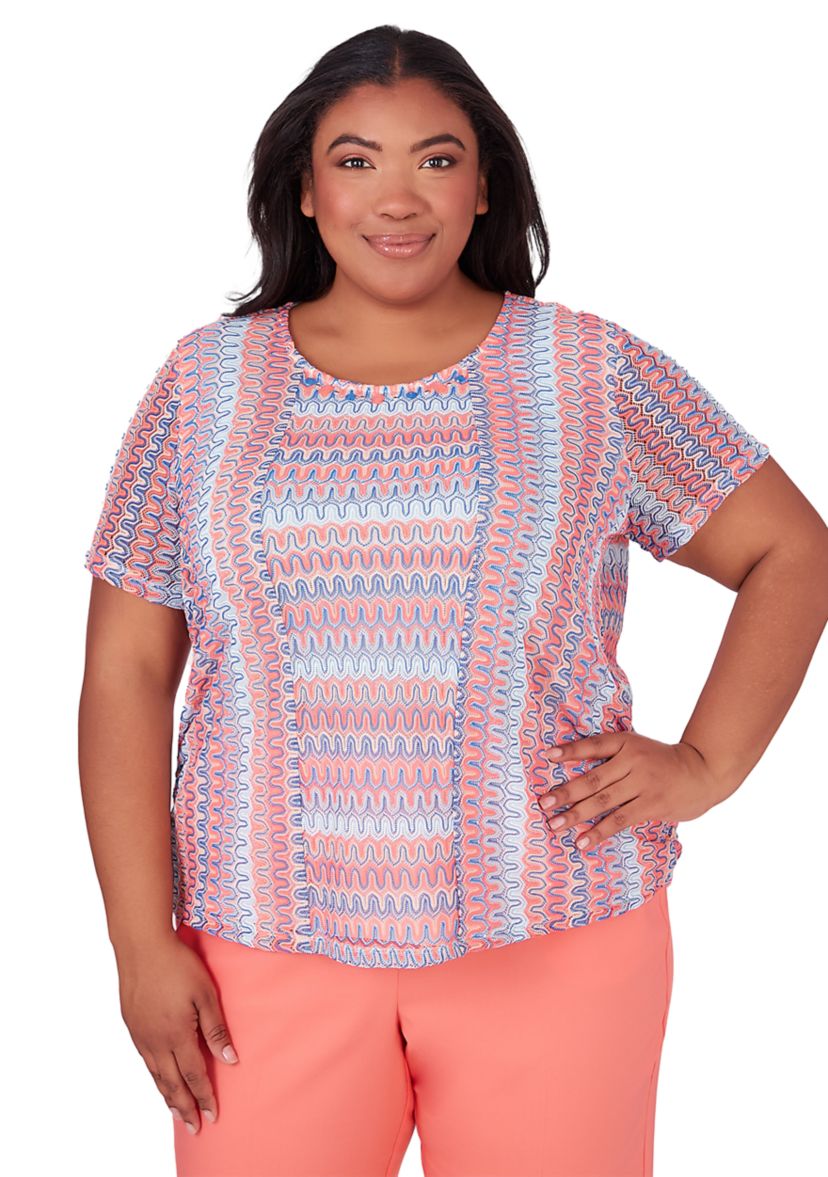 Plus Size Neptune Beach Splice Texture Stripe Top