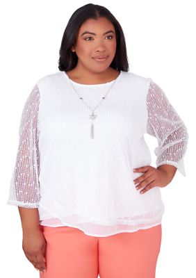 Plus Neptune Beach Popcorn Mesh Tulip Hem Top