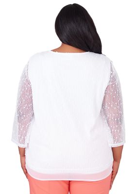 Plus Neptune Beach Popcorn Mesh Tulip Hem Top