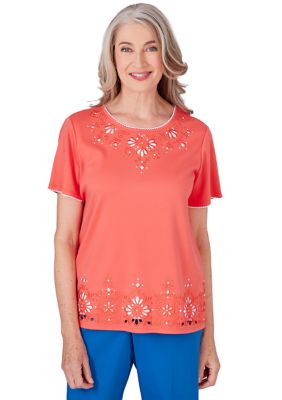 Petite Neptune Beach Medallion Cut Out Yoke & Border Top