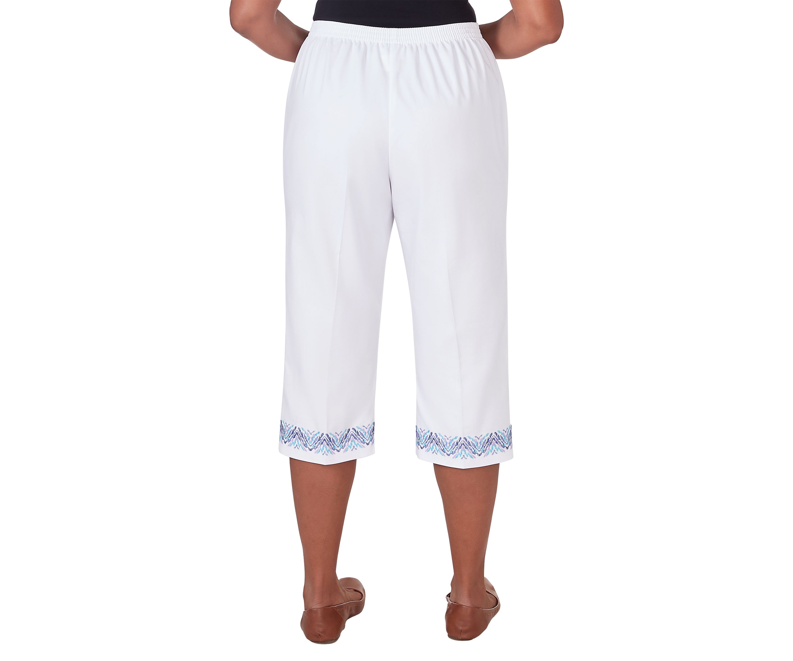 Womens Summer Breeze Border Cuff Embroidered Capri Pants