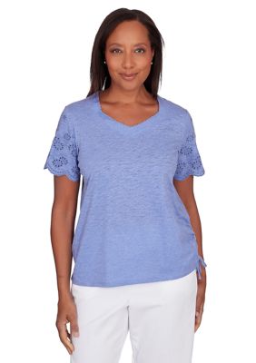 Women's Summer Breeze Solid Slub Top with Eyelet Sleeves