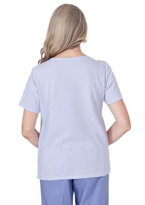 Women's Summer Breeze Mini Stripe Top with Lace Applique
