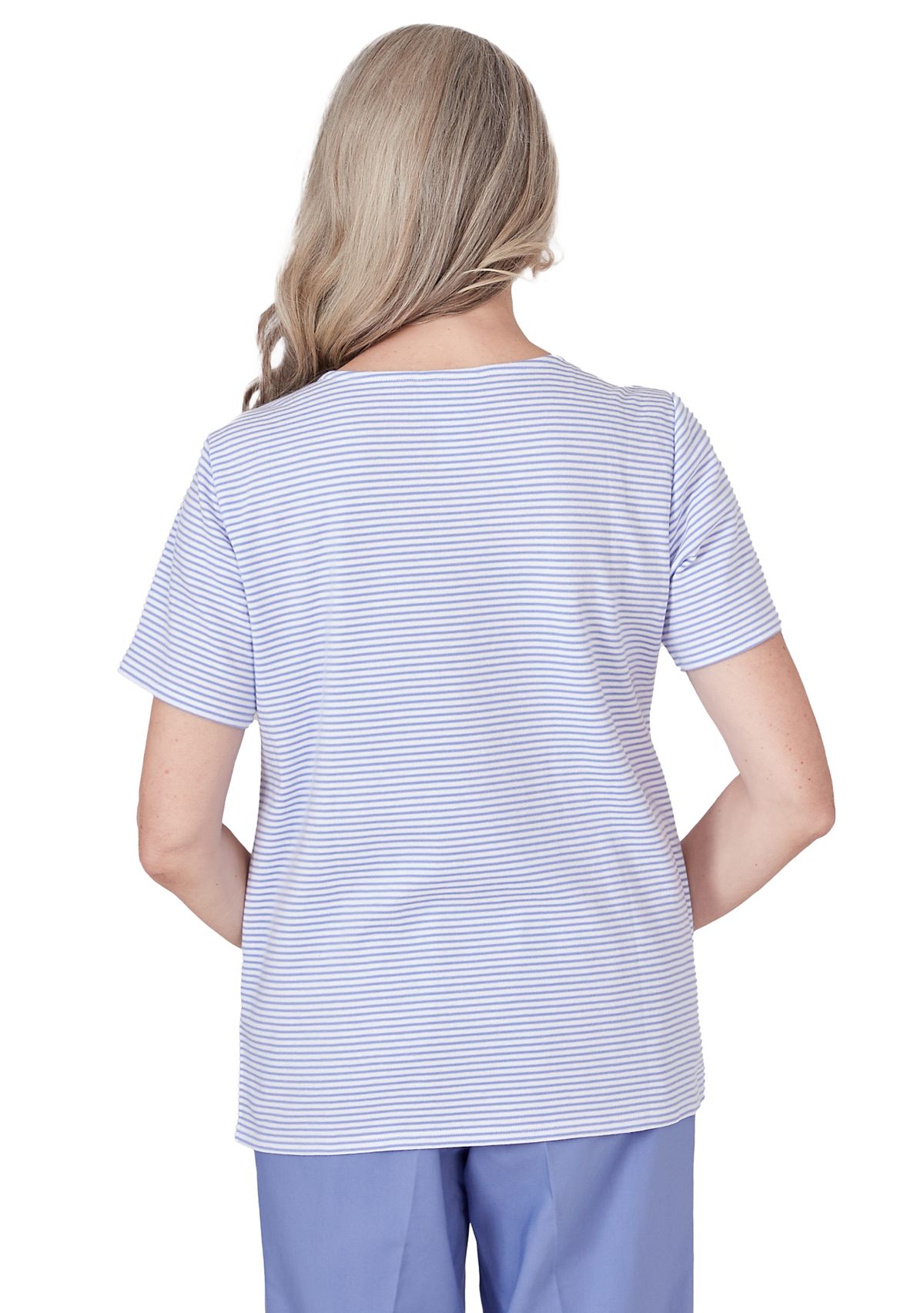 Womens Summer Breeze Mini Stripe Top with Lace Applique