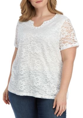 Alfred Dunner Plus Size Endless Weekend Lace Knit Top | belk