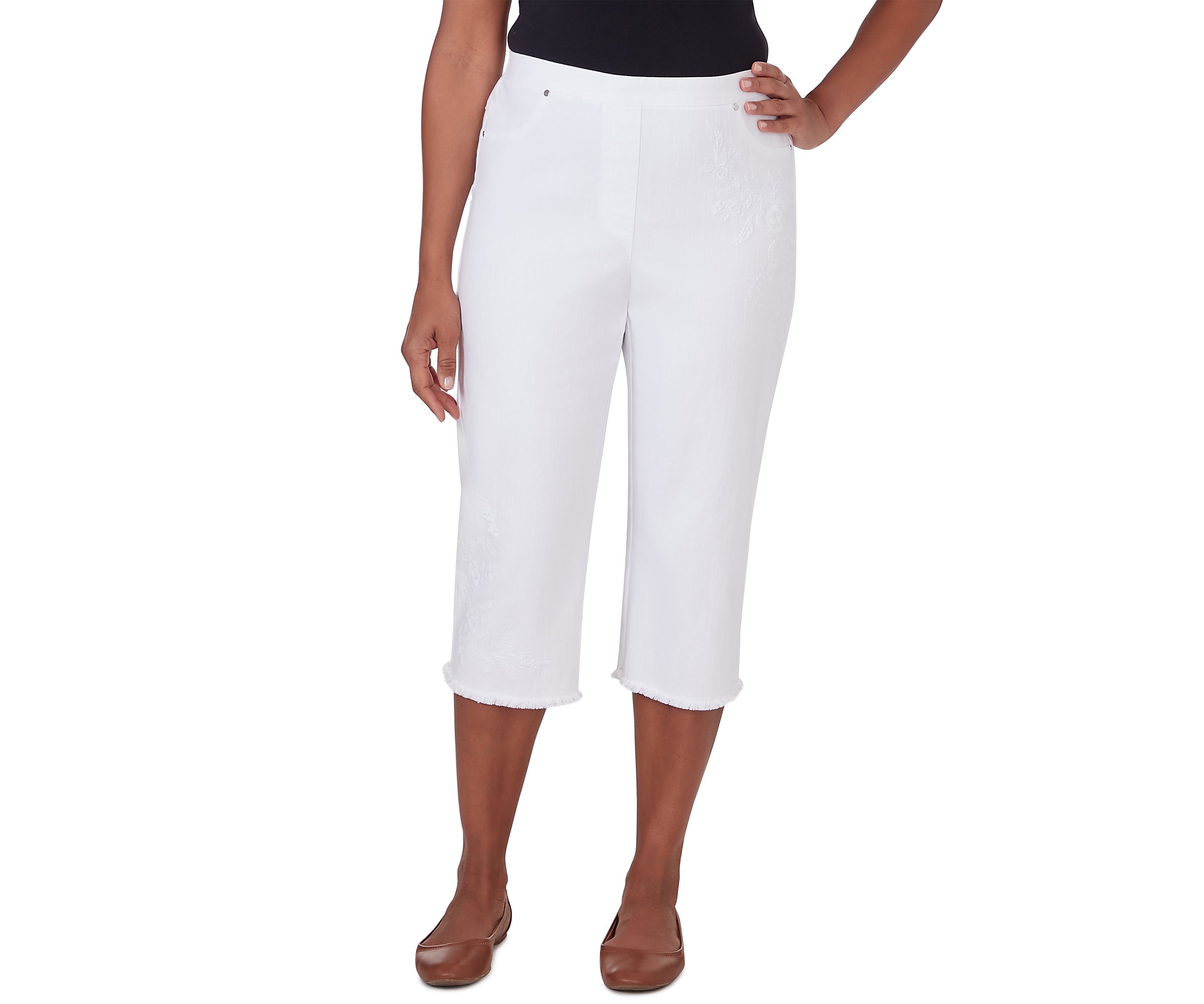 Womens Blue Bayou Embroidered Capri Fringe Bottoms