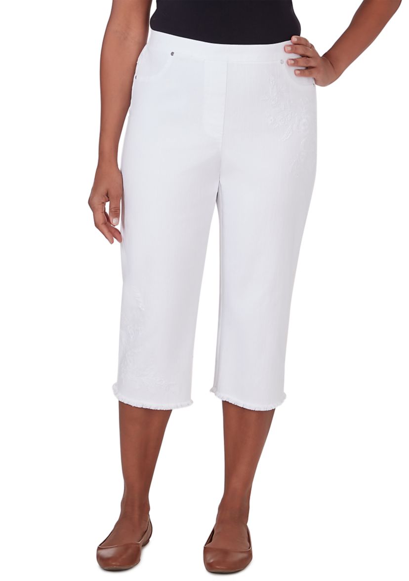 Womens Blue Bayou Embroidered Capri Fringe Bottoms