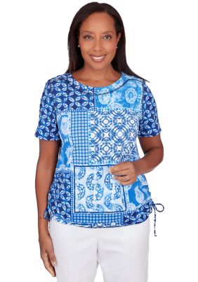 Women's Blue Bayou Patchwork Ikat Blouse